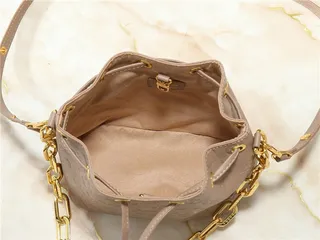 Louis Vuitton Beige Gold Monogram-Embossed Leather Chain Strap Bucket Bag 20