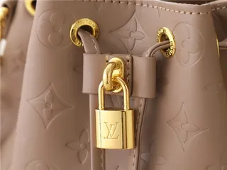 Louis Vuitton Beige Gold Monogram-Embossed Leather Chain Strap Bucket Bag 24