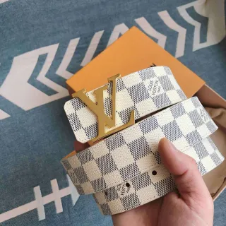 Louis Vuitton बेज नेवी डेमियर एजुर कैनवास गोल्ड टोन एलवी बकल लेदर बेल्ट
