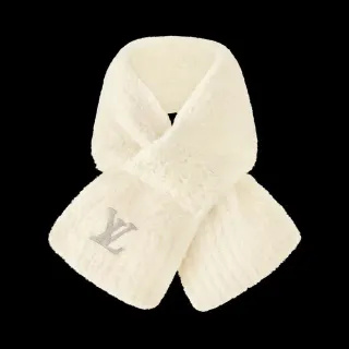 Louis Vuitton Beige Silver Plush Looped Knit Embroidered Monogram Scarve