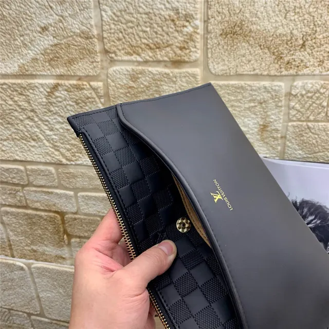 Louis Vuitton Negro Dorado Piel Suave Cuerpo Tejido Damier Infini Solapa Envolvente Clutch 4