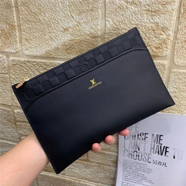Louis Vuitton Negro Dorado Piel Suave Cuerpo Tejido Damier Infini Solapa Envolvente Clutch 7