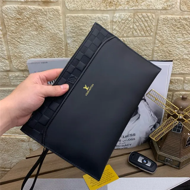 Louis Vuitton Negro Dorado Piel Suave Cuerpo Tejido Damier Infini Solapa Envolvente Clutch 8