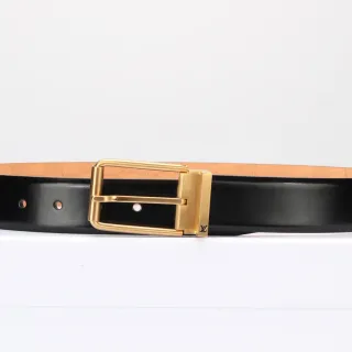 Louis Vuitton Black Gold Smooth Rectangular Buckle Leather Belt