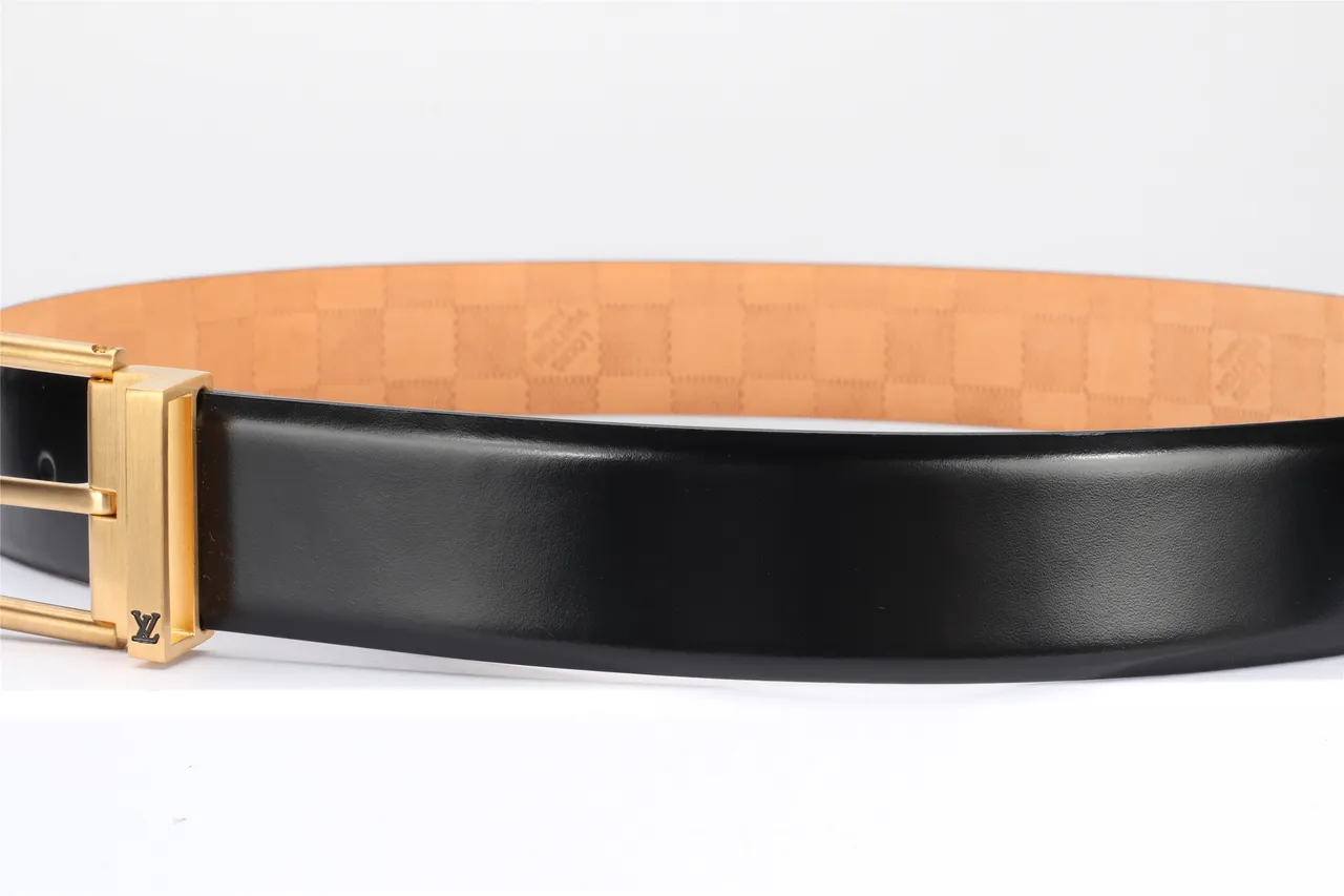 Louis Vuitton Black Gold Smooth Rectangular Buckle Leather Belt 12