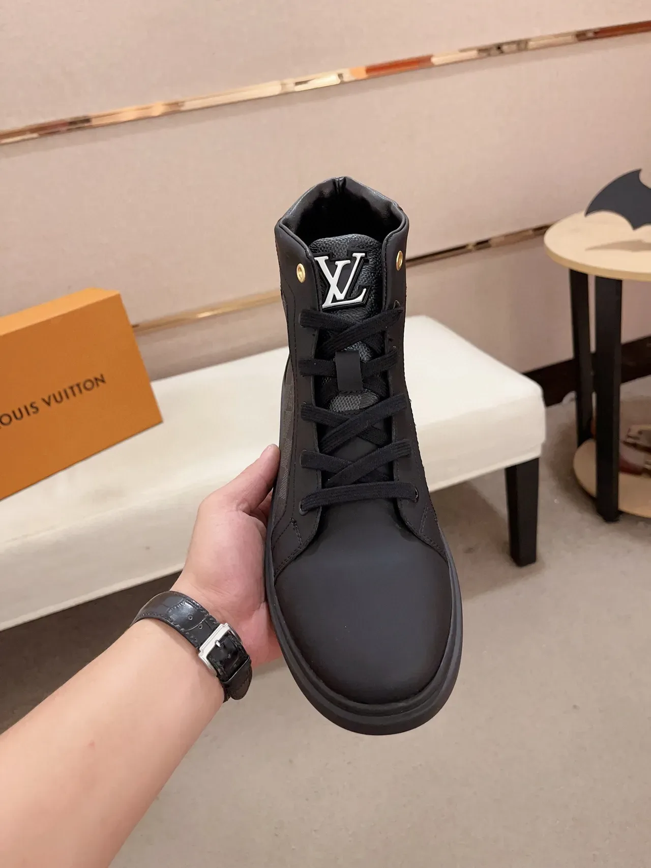 Louis Vuitton Black Gray High-Top Mixed-Material Lifestyle Sneakers 2