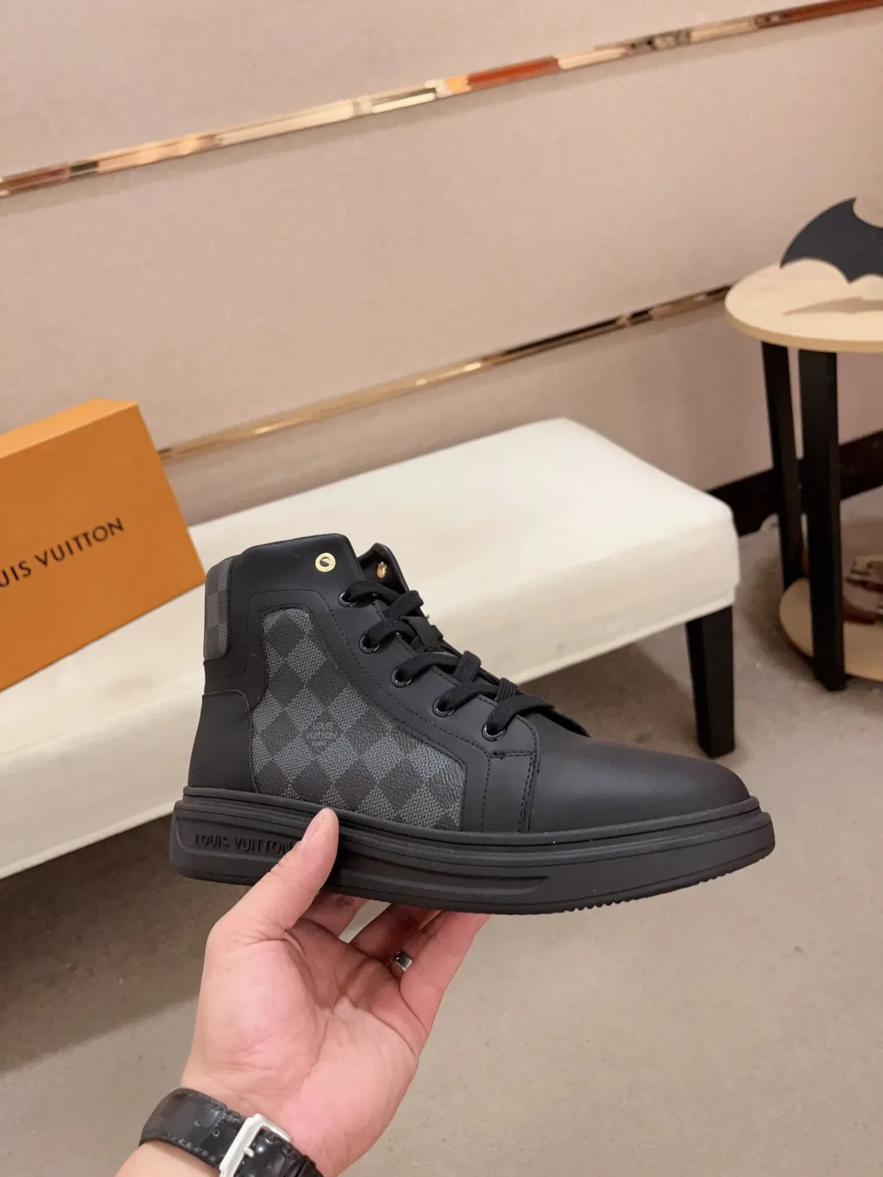 Louis Vuitton Black Gray High-Top Mixed-Material Lifestyle Sneakers 4