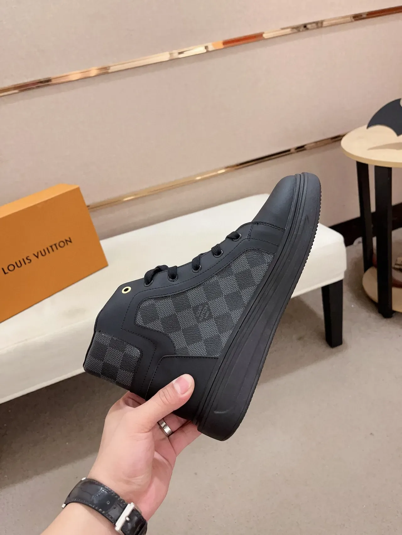 Louis Vuitton Black Gray High-Top Mixed-Material Lifestyle Sneakers 5