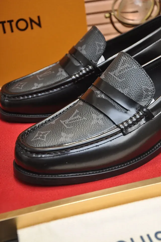 Louis Vuitton Black Gray Monogrammed Leather Penny Loafer 2
