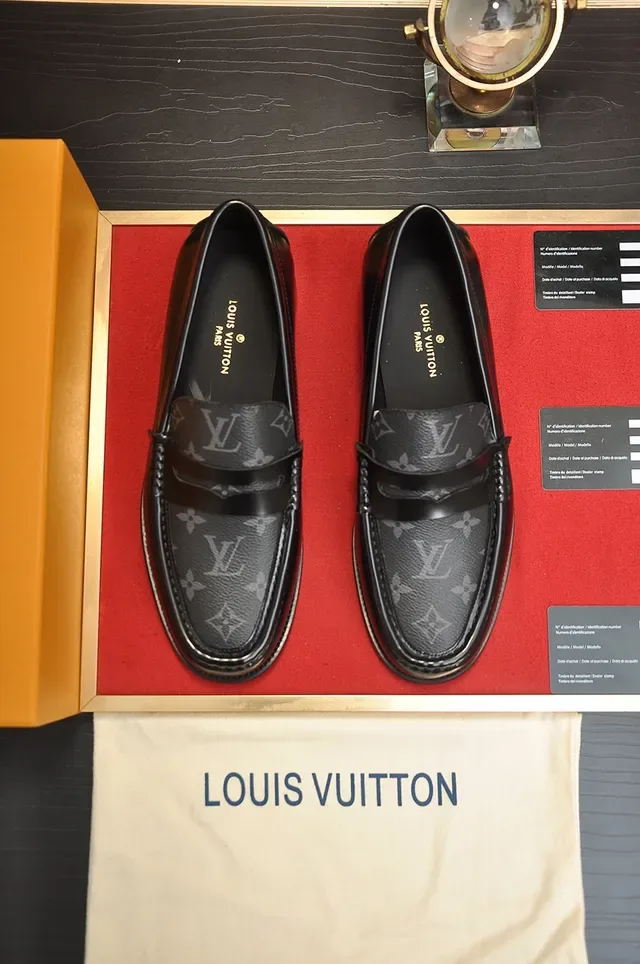Louis Vuitton Black Gray Monogrammed Leather Penny Loafer 5