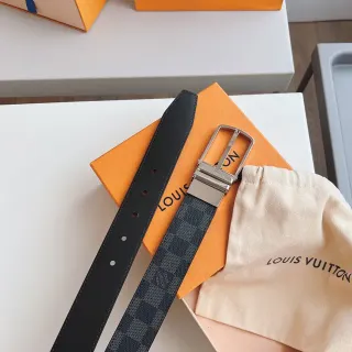 Louis Vuitton काली ग्रे रिवर्सिबल डामियर ग्रेफाइट कैनवास लेदर बेल्ट