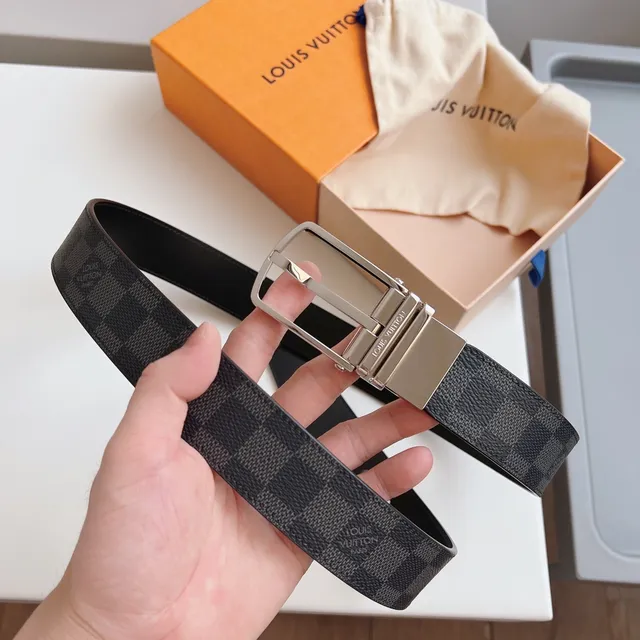 Louis Vuitton काली ग्रे रिवर्सिबल डामियर ग्रेफाइट कैनवास लेदर बेल्ट 3