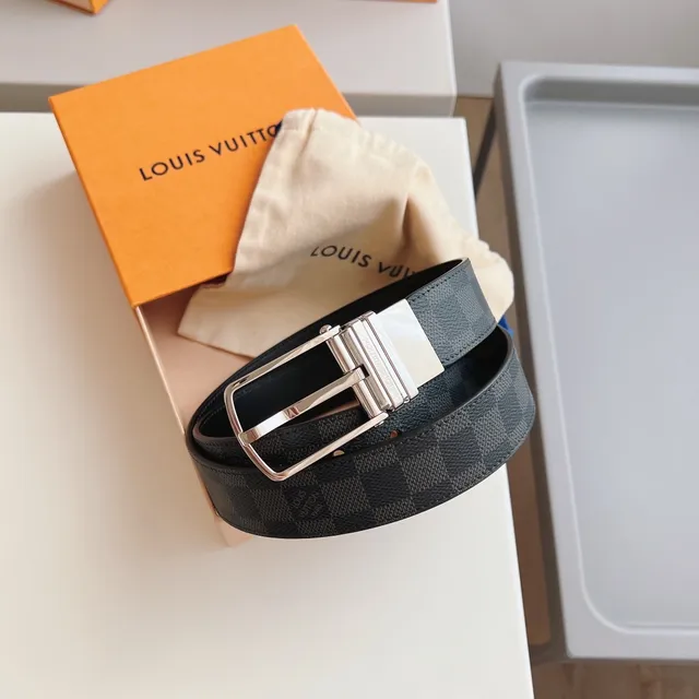 Louis Vuitton काली ग्रे रिवर्सिबल डामियर ग्रेफाइट कैनवास लेदर बेल्ट 5