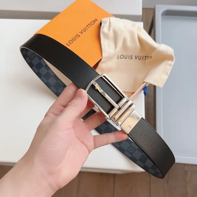 Louis Vuitton काली ग्रे रिवर्सिबल डामियर ग्रेफाइट कैनवास लेदर बेल्ट 7