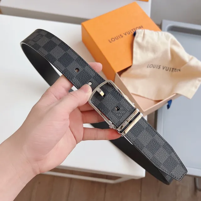 Louis Vuitton काली ग्रे रिवर्सिबल डामियर ग्रेफाइट कैनवास लेदर बेल्ट 8