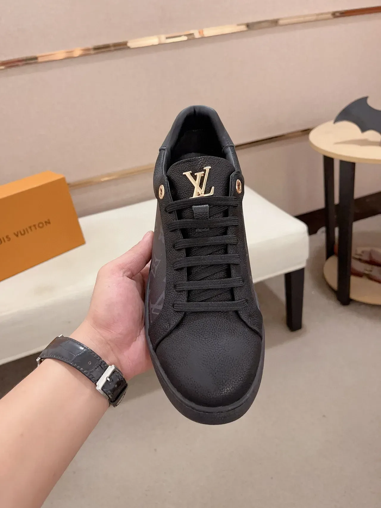 Louis Vuitton Black Monogram Canvas Leather Toe Cap Lifestyle Sneakers 2