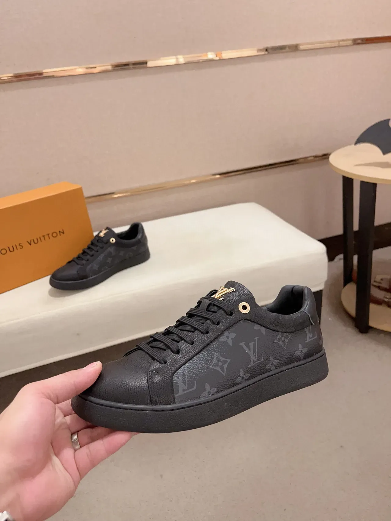Louis Vuitton Black Monogram Canvas Leather Toe Cap Lifestyle Sneakers 3