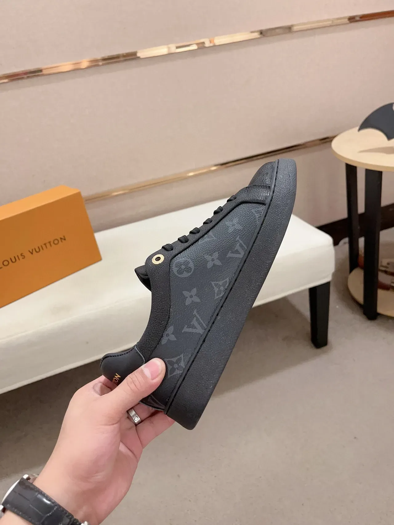 Louis Vuitton Black Monogram Canvas Leather Toe Cap Lifestyle Sneakers 5