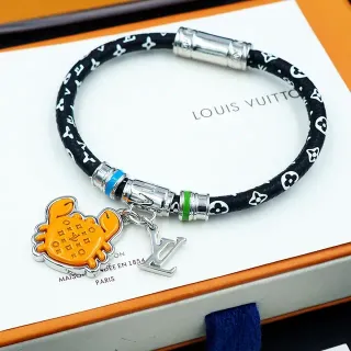 Louis Vuitton Negro Naranja Monogramado Cordón Trenzado Esmalte Cangrejo Charm Pulsera