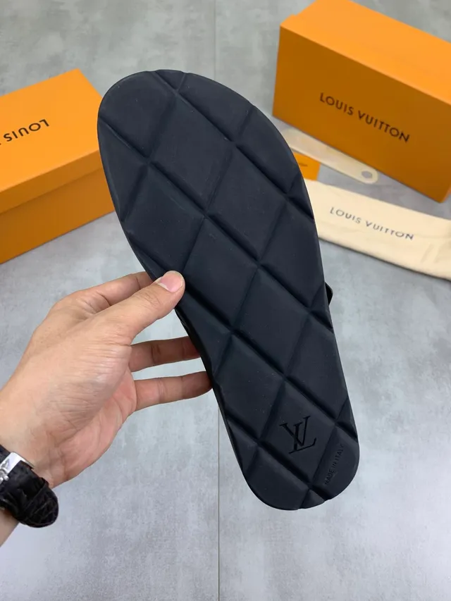 Louis Vuitton Black Silver Leather Crossed Straps Slippers 2