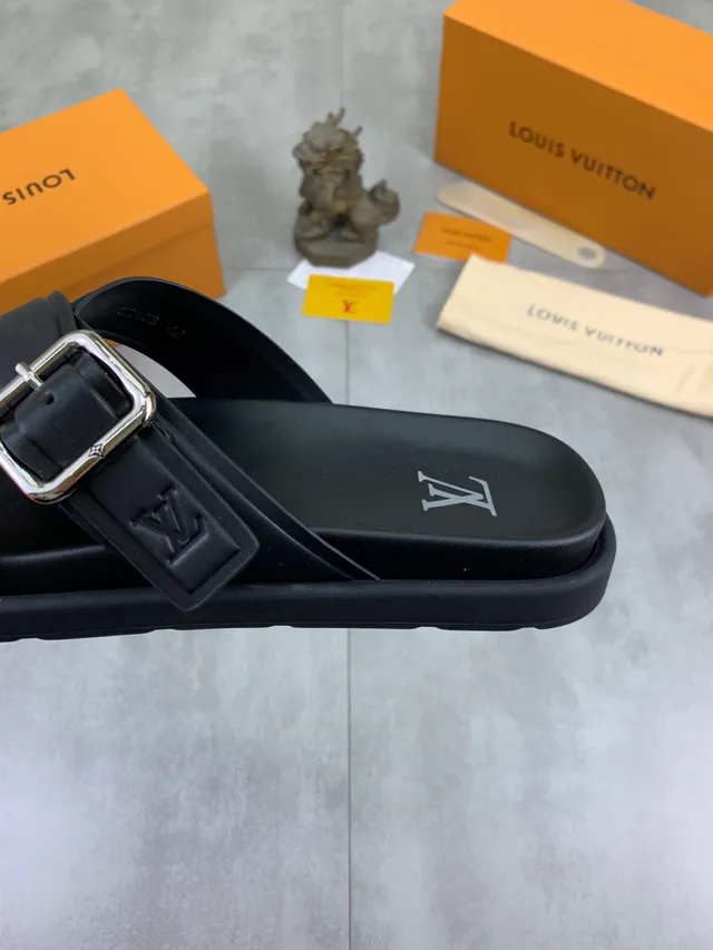 Louis Vuitton Black Silver Leather Crossed Straps Slippers 3
