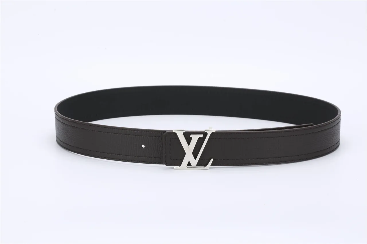 Louis Vuitton Noir Argent Grain texturé Entrelacé LV Monogramme Boucle Ceinture en cuir 4