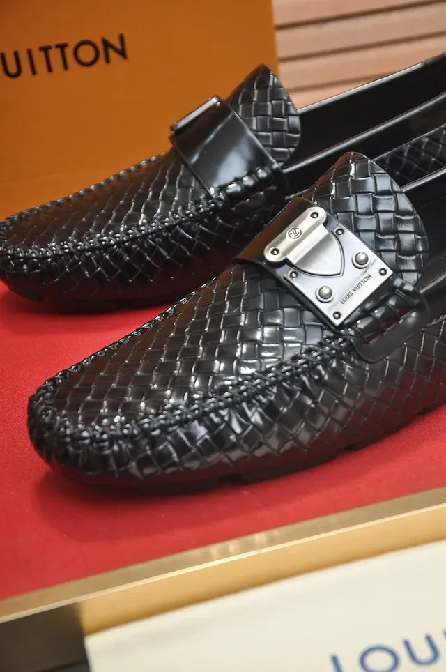 Louis Vuitton Black Silver Woven Leather Metal Buckle Loafer 2