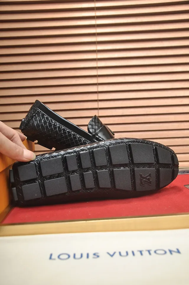 Louis Vuitton Black Silver Woven Leather Metal Buckle Loafer 3