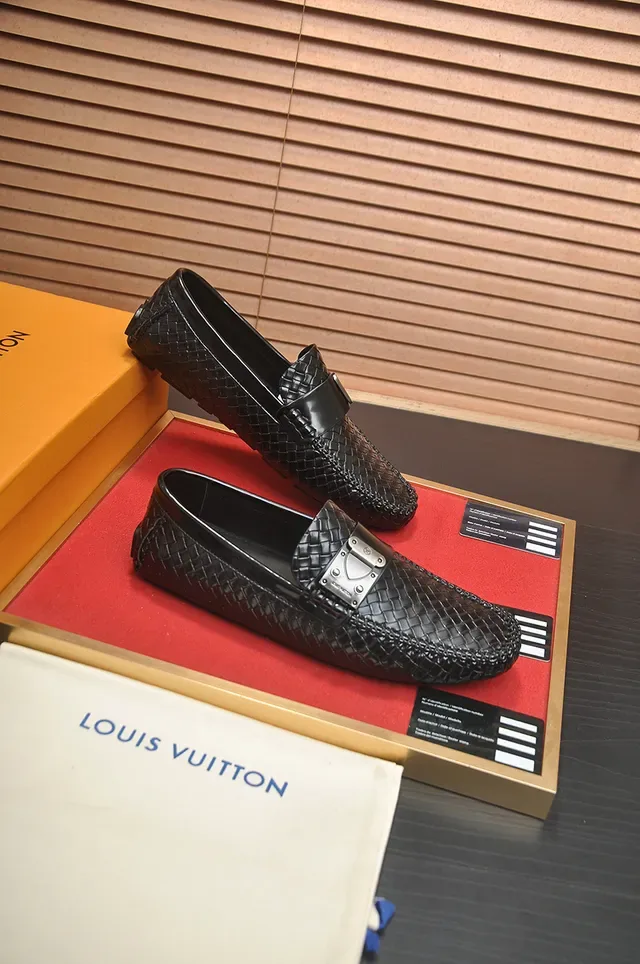 Louis Vuitton Black Silver Woven Leather Metal Buckle Loafer 4