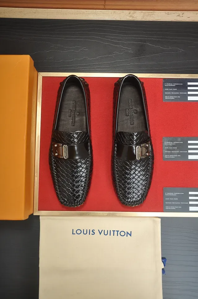 Louis Vuitton Black Silver Woven Leather Metal Buckle Loafer 5