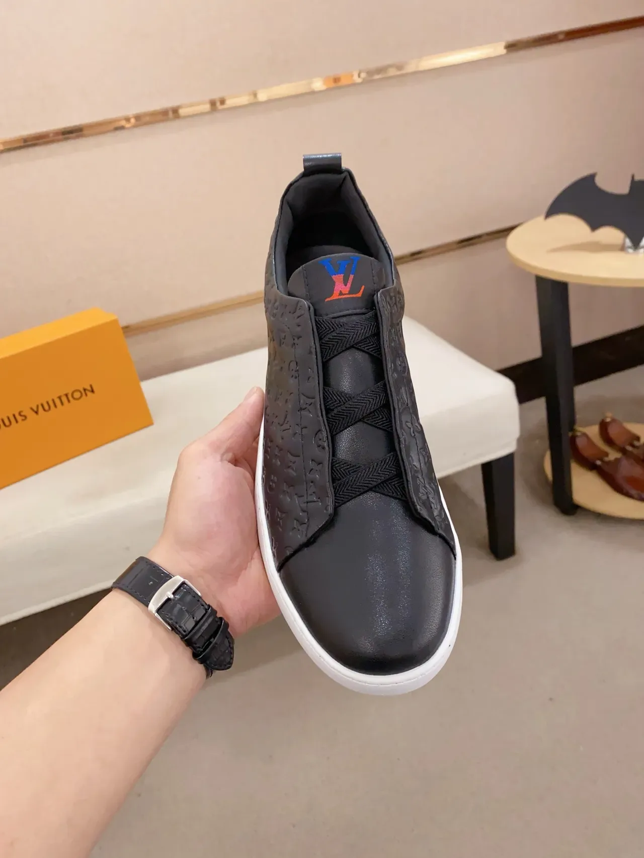 Louis Vuitton Noir et Blanc Monogram Embossed Upper Slip-On Lifestyle Sneakers 5