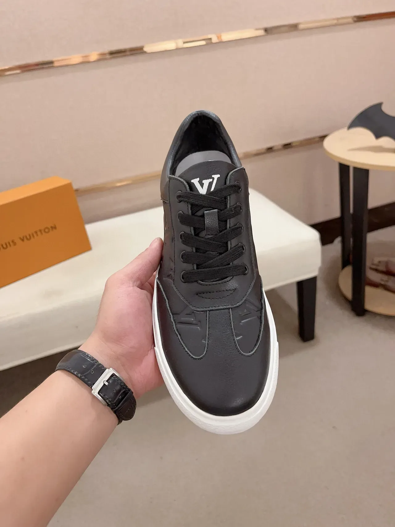 Louis Vuitton Black White Monogrammed Leather Low-Top Lifestyle Sneakers 2