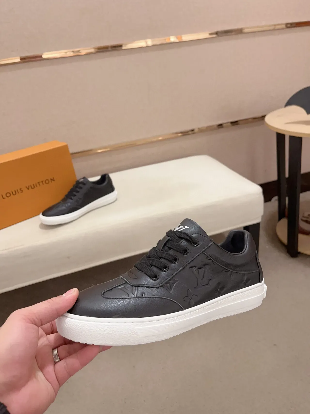 Louis Vuitton Black White Monogrammed Leather Low-Top Lifestyle Sneakers 3