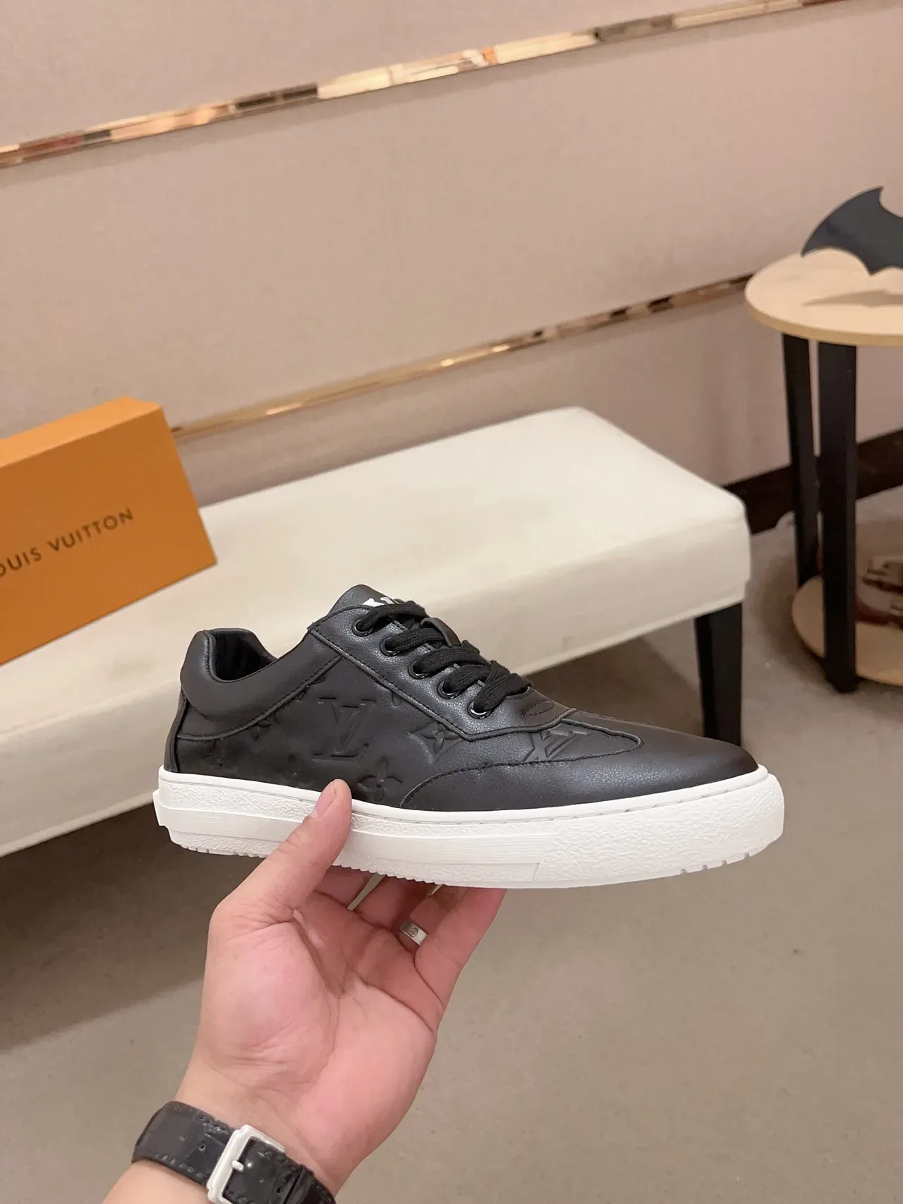 Louis Vuitton Black White Monogrammed Leather Low-Top Lifestyle Sneakers 4