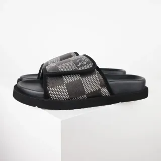 लुई विट्टोन Damier Monogram Mesh ब्लैक व्हाइट प्लेटफॉर्म सोल स्लिपर्स