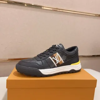 Louis Vuitton Negro Amarillo Monograma Embossado Cuero Rayas Laterales Logo Zapatillas Lifestyle