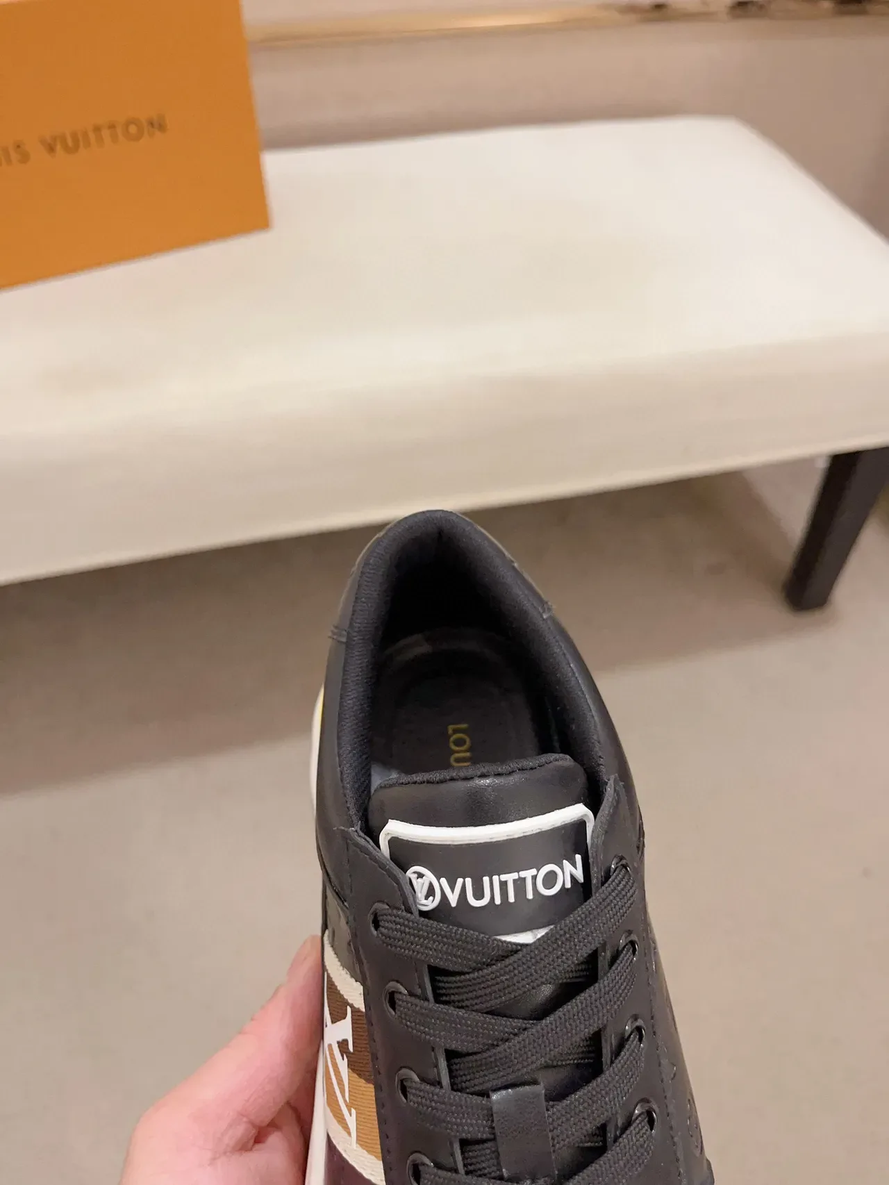 Louis Vuitton Black Yellow Embossed Monogram Leather Side Stripe Logo Lifestyle Sneakers 6