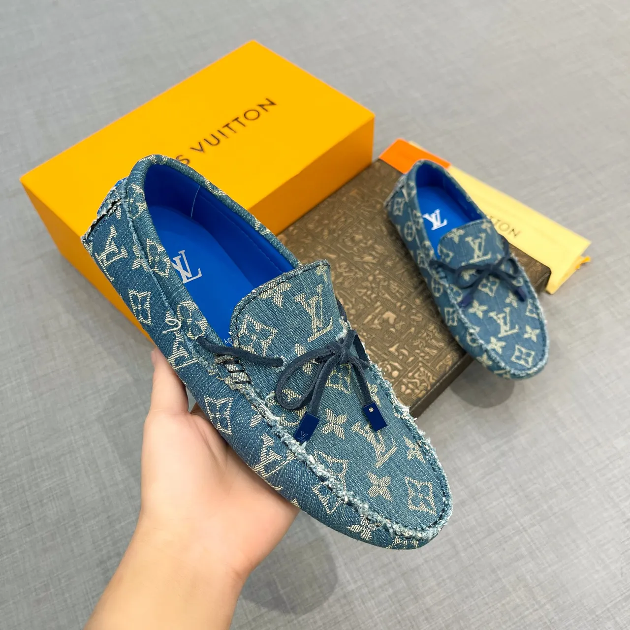 Louis Vuitton Blue Beige Denim Jacquard Monogram Print Loafer 3