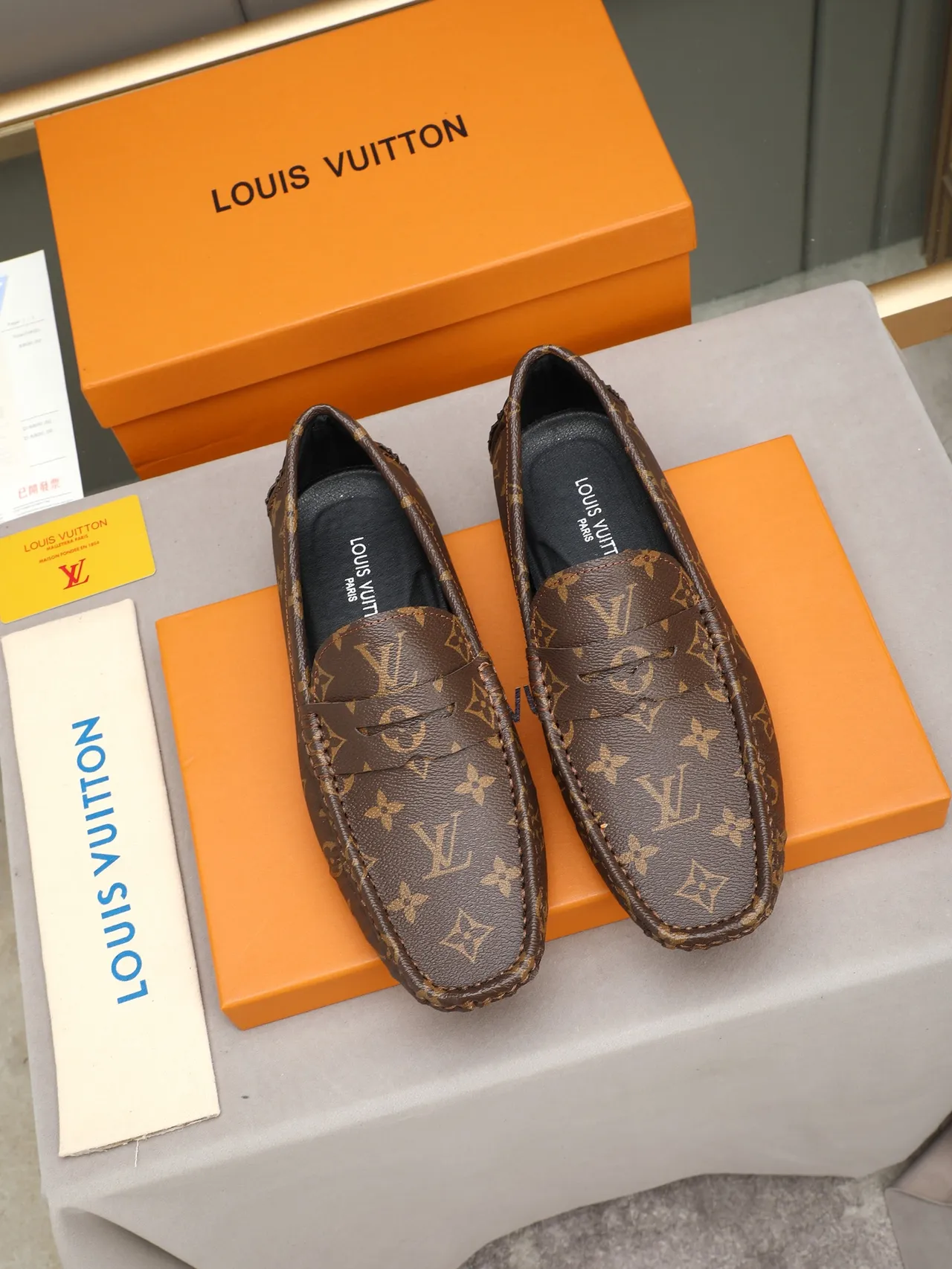 Louis Vuitton Brown Beige Monogrammed Leather Penny Loafer 4