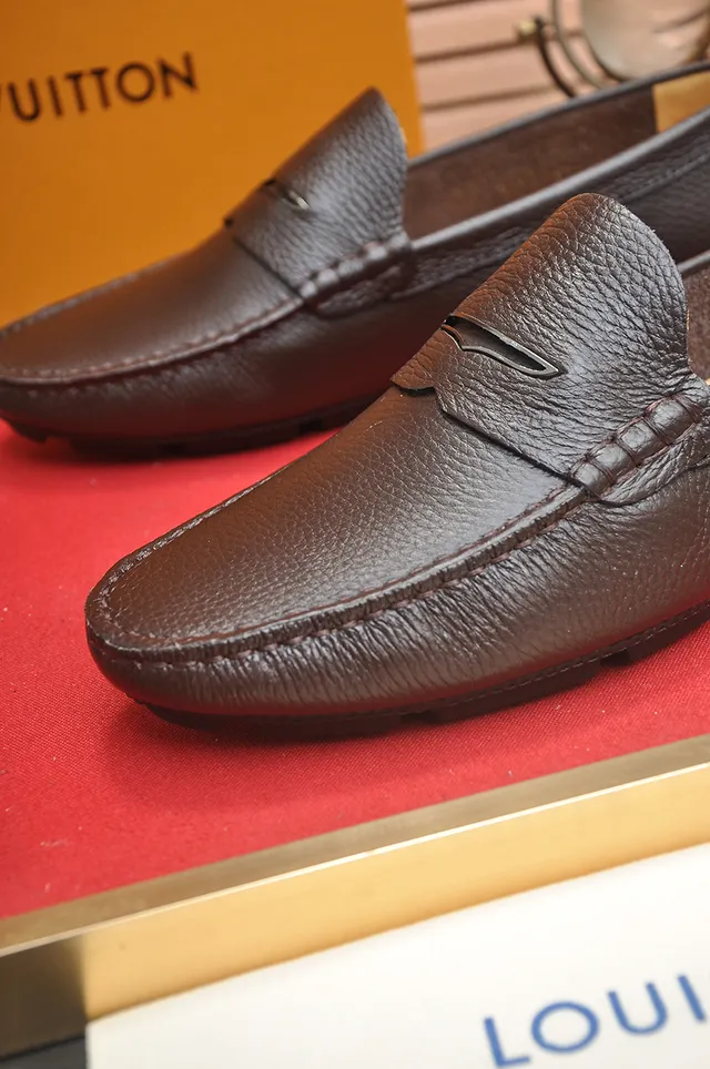 Louis Vuitton Brown Beige Pebbled Leather Penny Strap Loafer 2