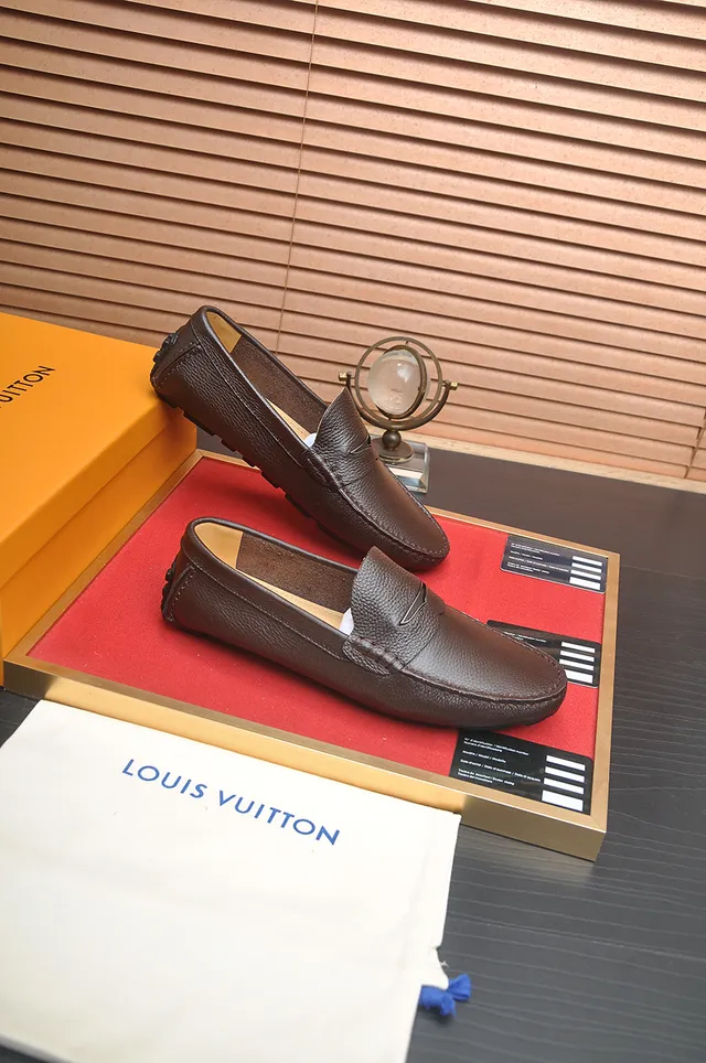 Louis Vuitton Brown Beige Pebbled Leather Penny Strap Loafer 4