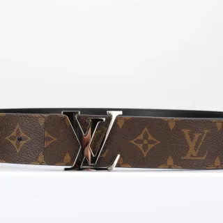 Louis Vuitton বাদামী কালো Monogram-Coated Canvas Polished Silver-Tone LV Buckle চামড়ার বেল্ট