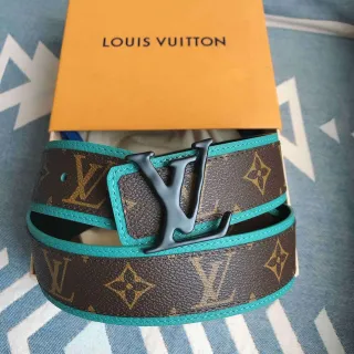 لويس فيتون بني أزرق Monogram كانفاس تركواز زينة حزام جلد