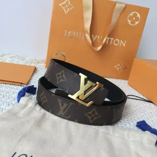Louis Vuitton Brown Gold Monogram Canvas LV Buckle Leather Belt