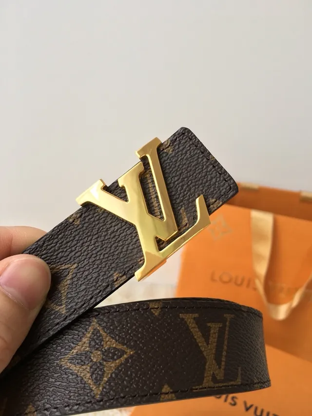 Ceinture en cuir Louis Vuitton Marron Doré Monogram Canvas LV Boucle 2