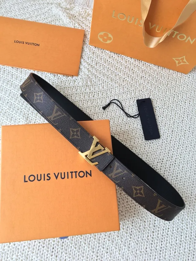 Ceinture en cuir Louis Vuitton Marron Doré Monogram Canvas LV Boucle 5