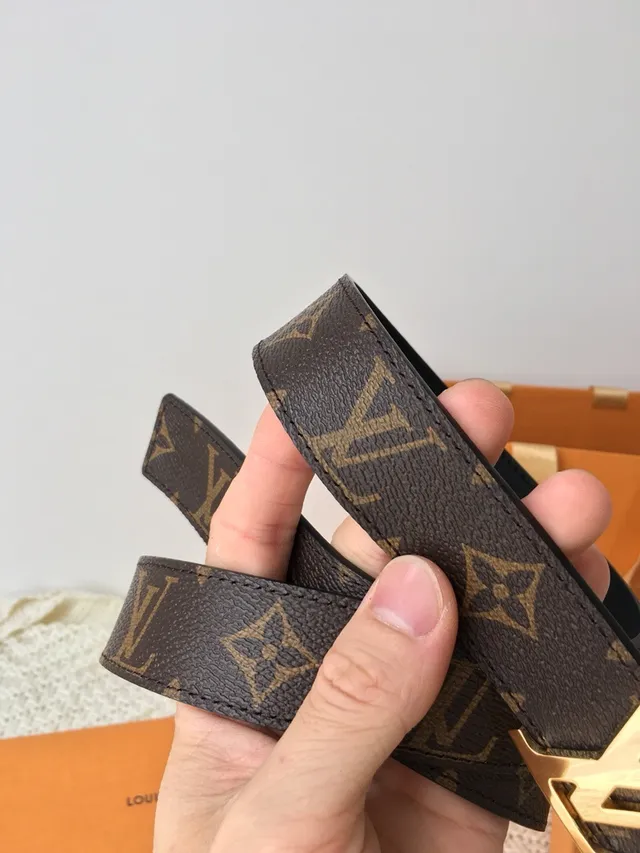 Ceinture en cuir Louis Vuitton Marron Doré Monogram Canvas LV Boucle 9