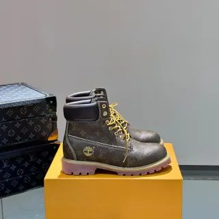 Louis Vuitton Brown Yellow Monogram Canvas Laces Work Boots