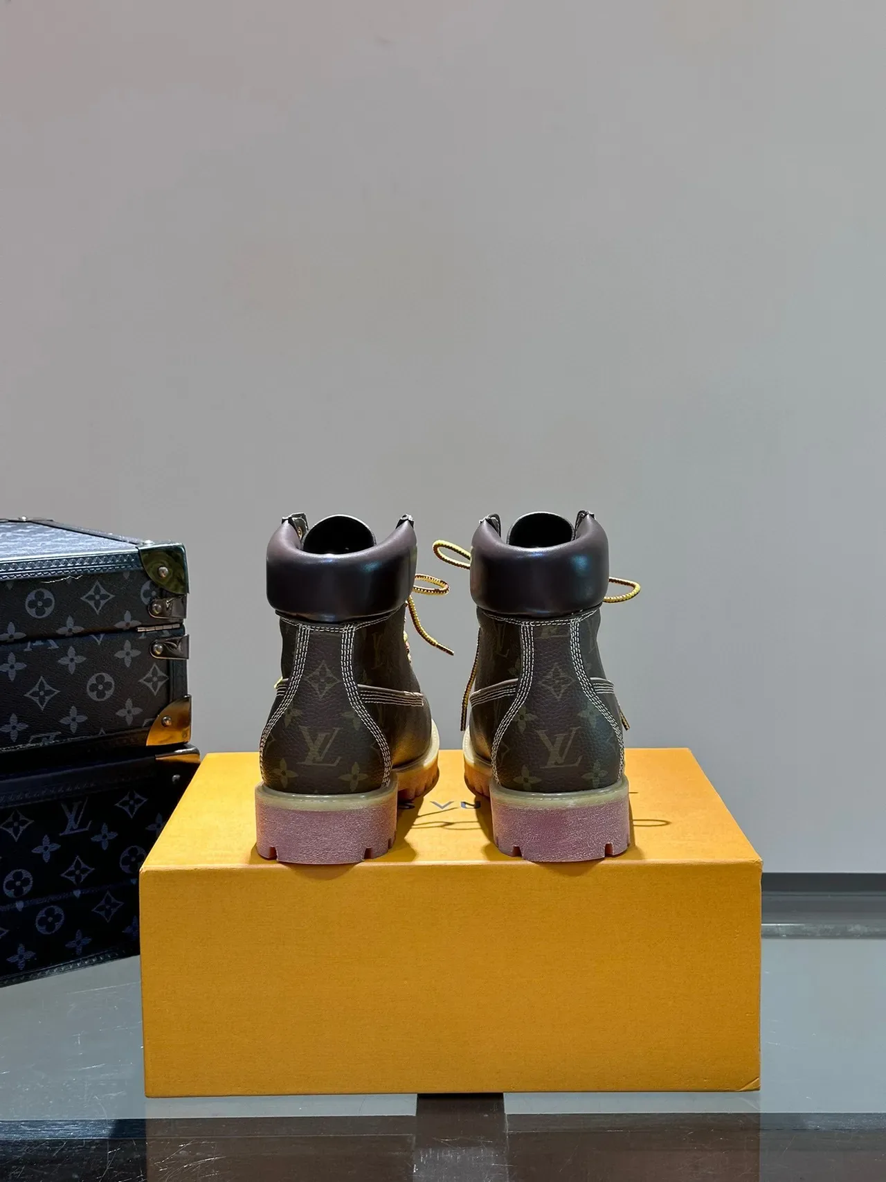 Louis Vuitton Brown Yellow Monogram Canvas Laces Work Boots 4