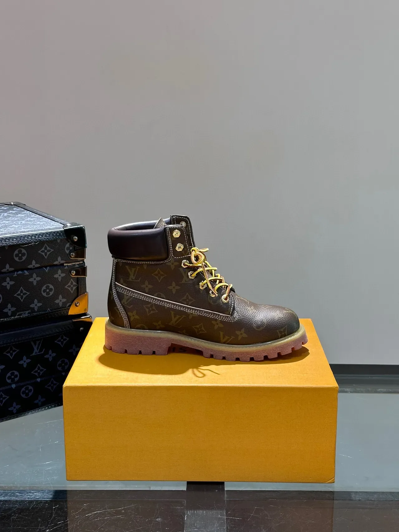 Louis Vuitton Brown Yellow Monogram Canvas Laces Work Boots 5